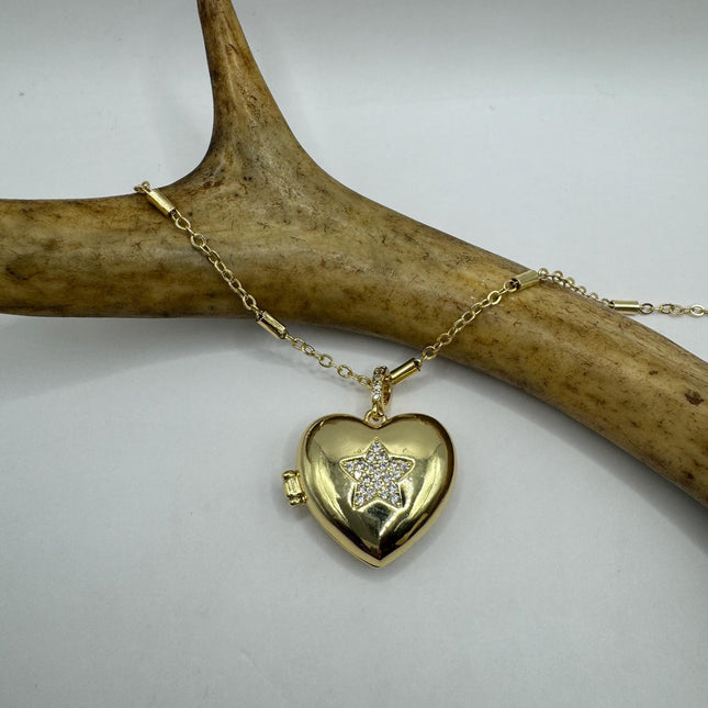 Vintage Gold Locket | Tiny Etched Heart Charm 9K GF Gold Chain | Mini Dainty Memory Pendant Necklace
