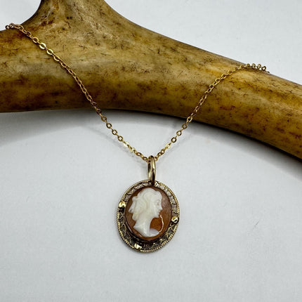 Vintage Cameo Gold Pendant Necklace with Minimal Design and Delicate Gold Chain 12k GF Love Jewelry