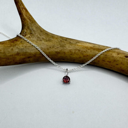 vintage red garnet, tiny dainty simple necklace 925 Sterling Silver Chain Necklace