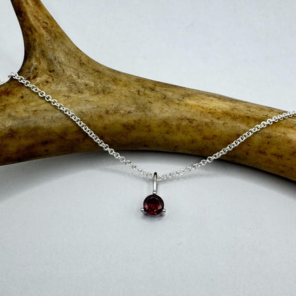 vintage red garnet, tiny dainty simple necklace 925 Sterling Silver Chain Necklace