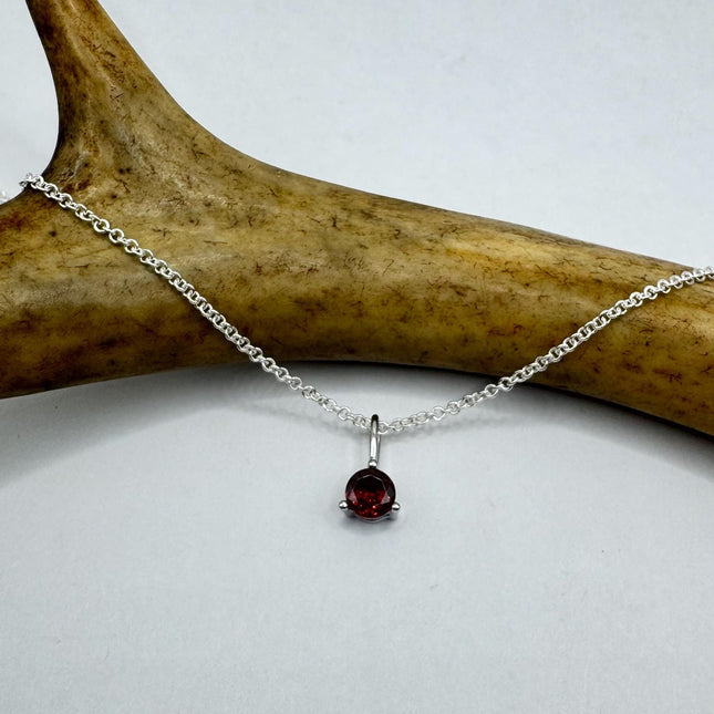 vintage red garnet, tiny dainty simple necklace 925 Sterling Silver Chain Necklace