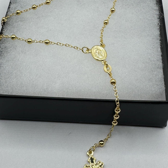 Vintage Gold Rosary | 925 Sterling Silver Gold Rosary Cross Crucifix Pendant Prayer Necklace Dainty Religious communion confirmation gift