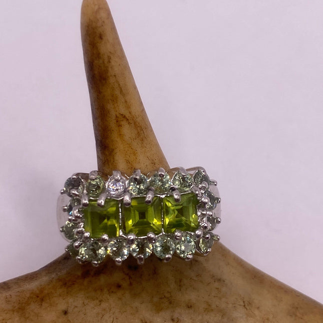Vintage Silver Ring | Crystal Diamond Green Chrome Diopside Boho Cocktail | Gold 925 Sterling Silver Antique Wedding Band Engagement Ring