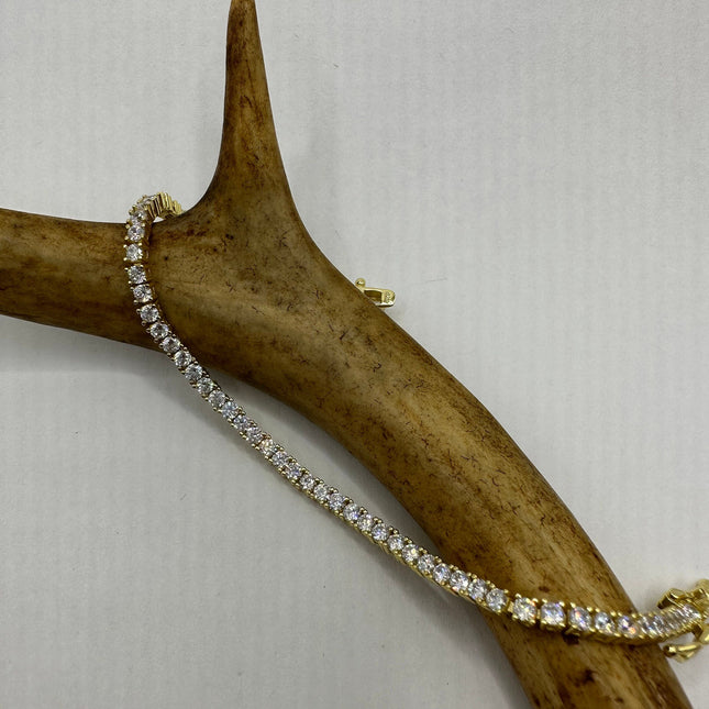 Vintage Gold Tennis Bracelet | Cubic Zirconia Crystal Diamond Box Bracelet | Gold 925 Sterling Silver Elegant Everyday Wedding Prom Jewelry