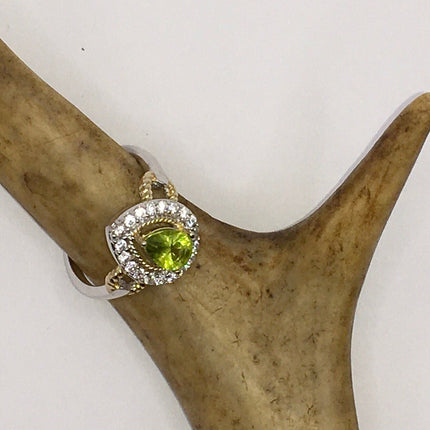 Vintage Crystal Peridot Stacking Eternity Promise Ring Wedding Band 925 Sterling Silver