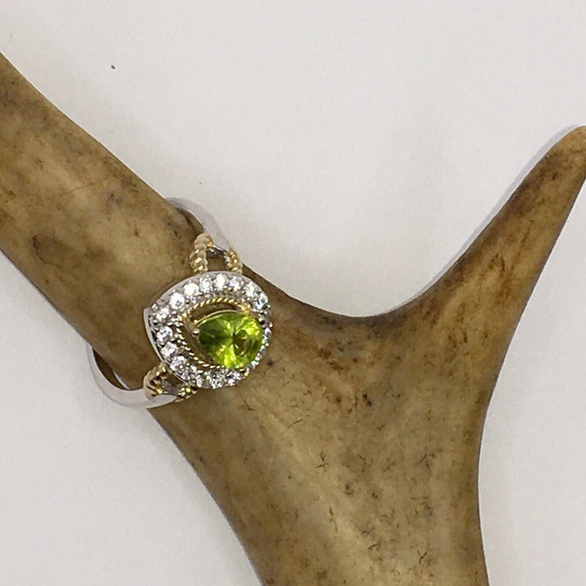 Vintage Crystal Peridot Stacking Eternity Promise Ring Wedding Band 925 Sterling Silver