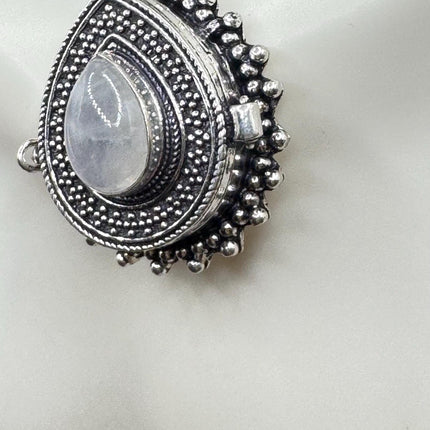 Vintage Poison Pillbox Velvet Choker Photo Locket Silver Rainbow Moonstone White Bronze Antique Design Necklace