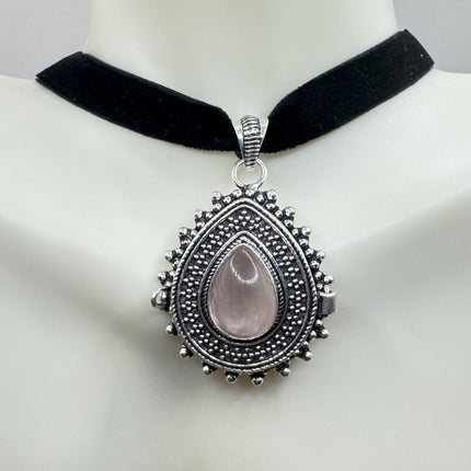 Vintage Poison Pillbox Velvet Choker Photo Locket Silver pink rose quartz White Bronze Antique Design Necklace