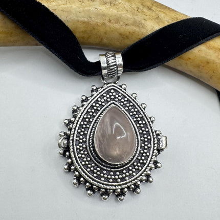 Vintage Poison Pillbox Velvet Choker Photo Locket Silver pink rose quartz White Bronze Antique Design Necklace