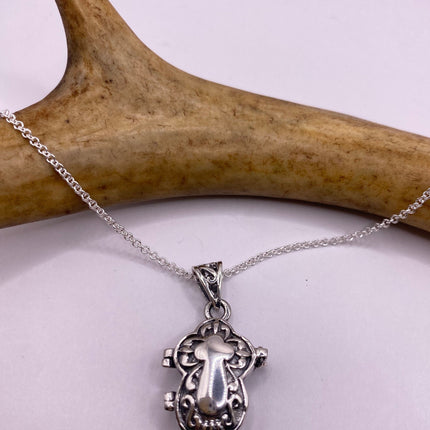 Vintage Silver Locket | Silver Cross Photo Memory Charm Pendant | 925 Sterling Silver Delicate Chain | Small Photo Mini Memory Necklace