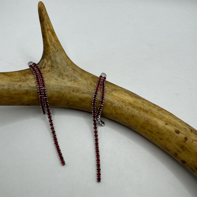 Vintage Silver Earrings | Garnet Gemstone 925 Sterling Silver Chandelier Dangle Drop Earrings