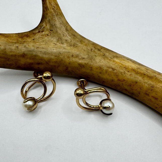 Vintage Pearl Gold Screw Back Clip-On Earrings 12k GF Delicate Gold Clip On Earrings