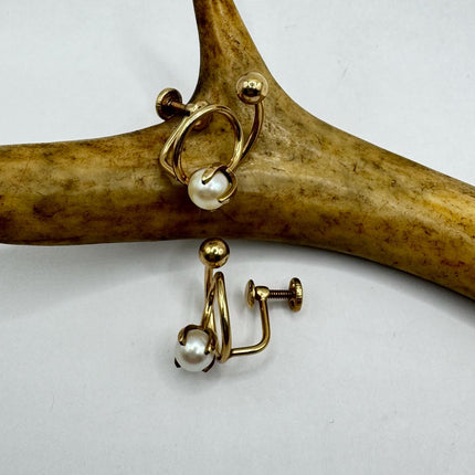 Vintage Pearl Gold Screw Back Clip-On Earrings 12k GF Delicate Gold Clip On Earrings