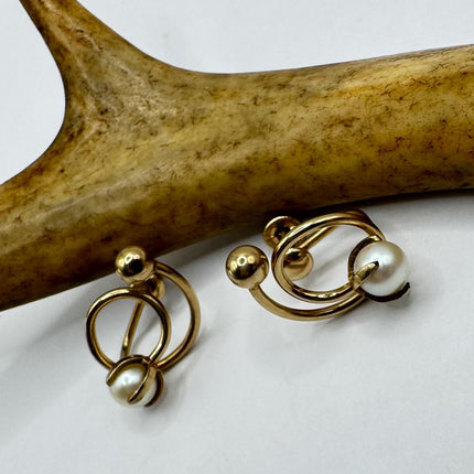 Vintage Pearl Gold Screw Back Clip-On Earrings 12k GF Delicate Gold Clip On Earrings