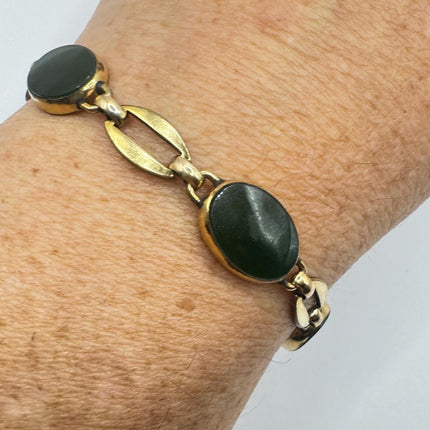 Vintage Green Jade 14k Gold Filled Bracelet - Minimal Everyday Layered Stacking - Dainty Simple Design