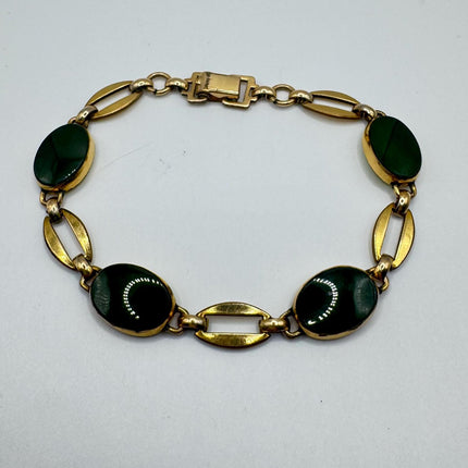 Vintage Green Jade 14k Gold Filled Bracelet - Minimal Everyday Layered Stacking - Dainty Simple Design