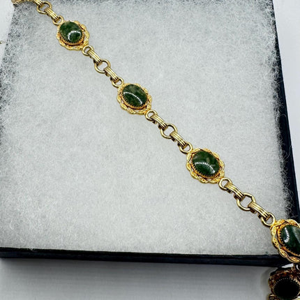 Vintage Green Jade 14k Gold-Filled Bracelet | Handcrafted Timeless Jewelry