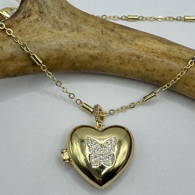 Vintage Gold Locket | Tiny Etched Heart Charm 9K GF Gold Chain | Mini Dainty Memory Pendant Necklace
