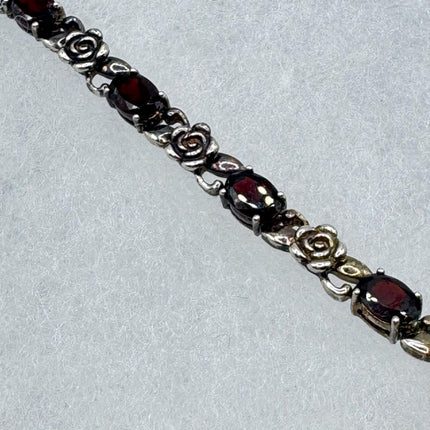 Vintage Silver Rose Garnet Tennis Bracelet - 925 Sterling Silver Stacked Holiday Jewelry