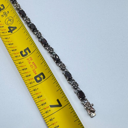 Vintage Silver Rose Garnet Tennis Bracelet - 925 Sterling Silver Stacked Holiday Jewelry