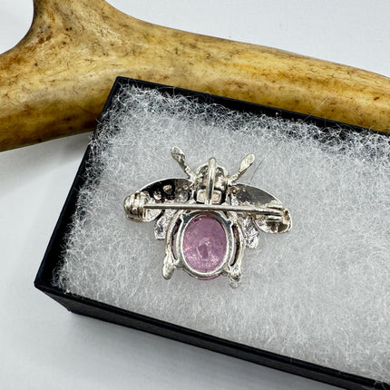 Vintage Pink Bee Scatter Pin 925 Sterling Silver Marcasite Brooch