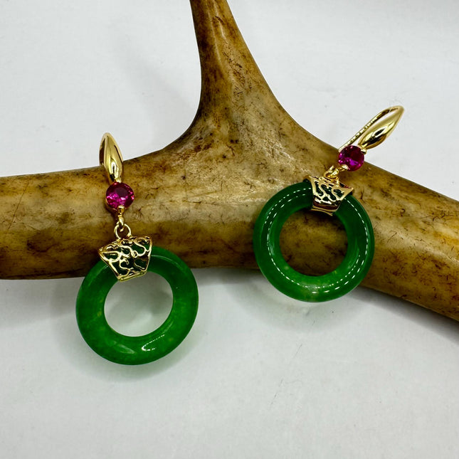 Vintage Gold Jade Large Hoop Earrings