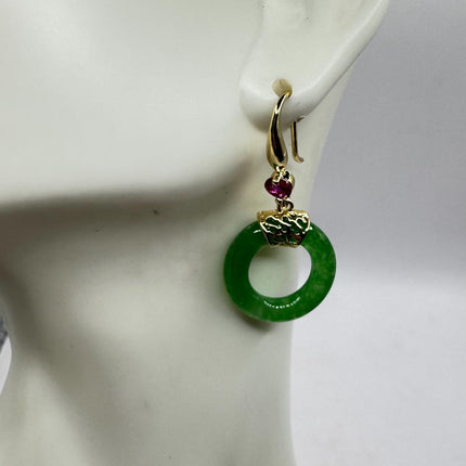 Vintage Gold Jade Large Hoop Earrings