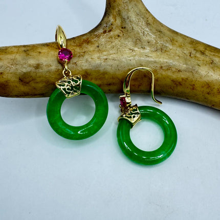 Vintage Gold Jade Large Hoop Earrings