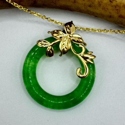 Vintage Green Jade Deco Choker Pendant Necklace - Gold filled chain
