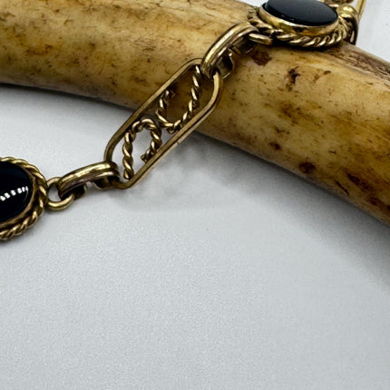 Vintage Gold Black Onyx Tennis Bracelet 14k Gold Filled Bezel Minimal Simple Stacking Layered Everyday Bracelet