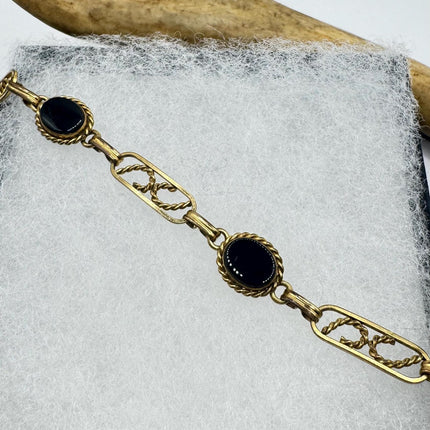 Vintage Gold Black Onyx Tennis Bracelet 14k Gold Filled Bezel Minimal Simple Stacking Layered Everyday Bracelet