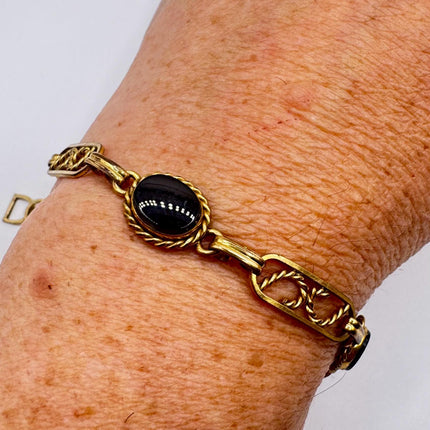 Vintage Gold Black Onyx Tennis Bracelet 14k Gold Filled Bezel Minimal Simple Stacking Layered Everyday Bracelet