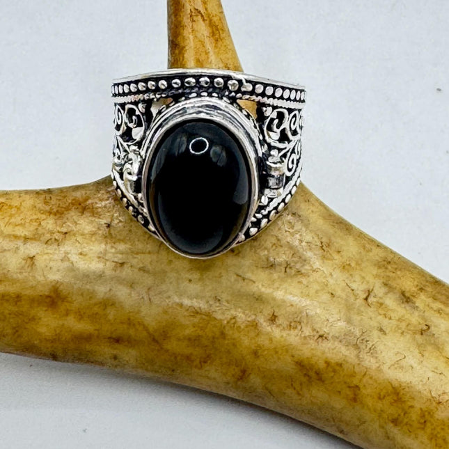 Vintage black Onyx Silver Poison Ring