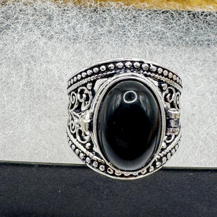 Vintage black Onyx Silver Poison Ring