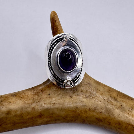 Vintage Purple Amethyst Silver Poison Ring