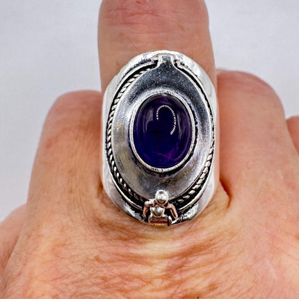 Vintage Purple Amethyst Silver Poison Ring