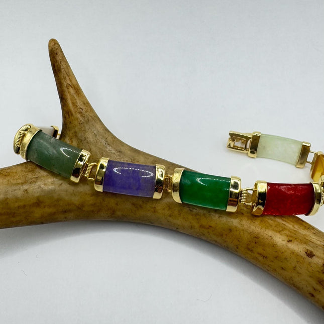 Vintage Mixed Gemstone Lucky Bracelet Golden Bronze