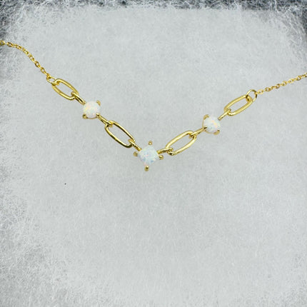 Vintage Silver Necklace | Tiny White Fire Opal Gemstone Crystal Diamond | 925 Sterling Silver Minimalist Charm Pendant Chain Necklace