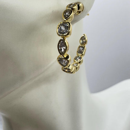 vintage gold hoop earrings Minimalist Deco Gold 925 Sterling Silver Hoop Earrings