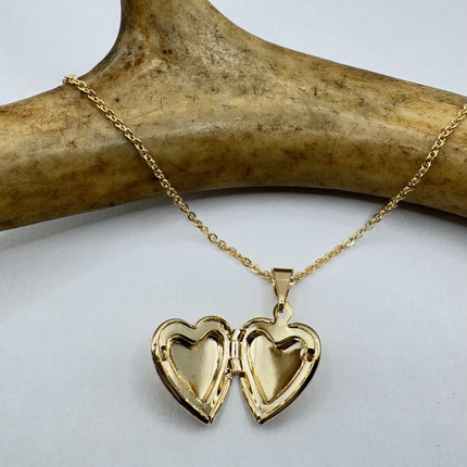 Vintage Gold Locket | Tiny Etched Heart Charm 9K GF Gold Chain | Mini Photo Dainty Memory Pendant Necklace