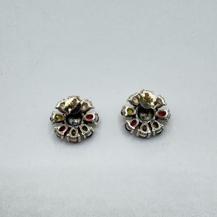 Vintage Silver Marcasite Earrings | Multi Color Gemstone Tiny Deco | 925 Sterling Silver Stud Earrings | Minimalist Everyday