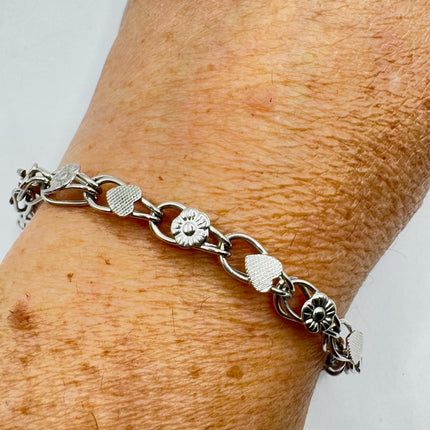 Vintage Heart Charm Bracelet - Dainty Stackable Layered Every day 925 Sterling Silver