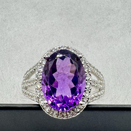 Vintage Purple Amethyst Ring Band 925 Sterling Silver cocktail statement ring