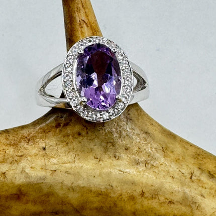 Vintage Purple Amethyst Ring Band 925 Sterling Silver cocktail statement ring