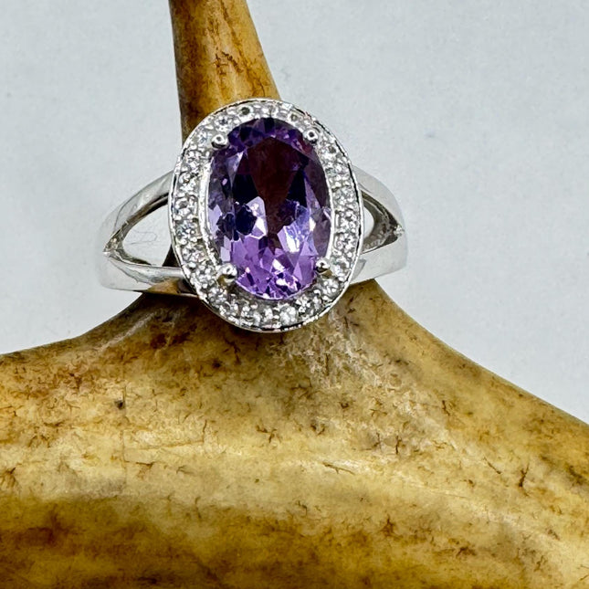 Vintage Purple Amethyst Ring Band 925 Sterling Silver cocktail statement ring
