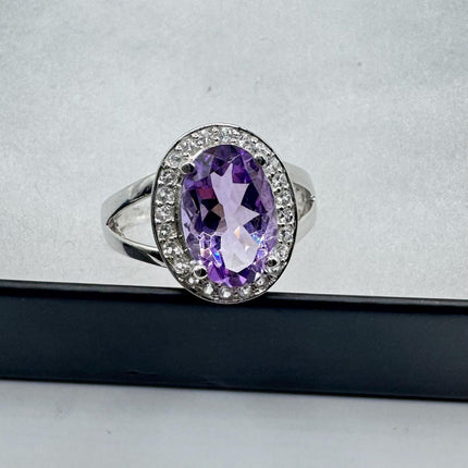 Vintage Purple Amethyst Ring Band 925 Sterling Silver cocktail statement ring