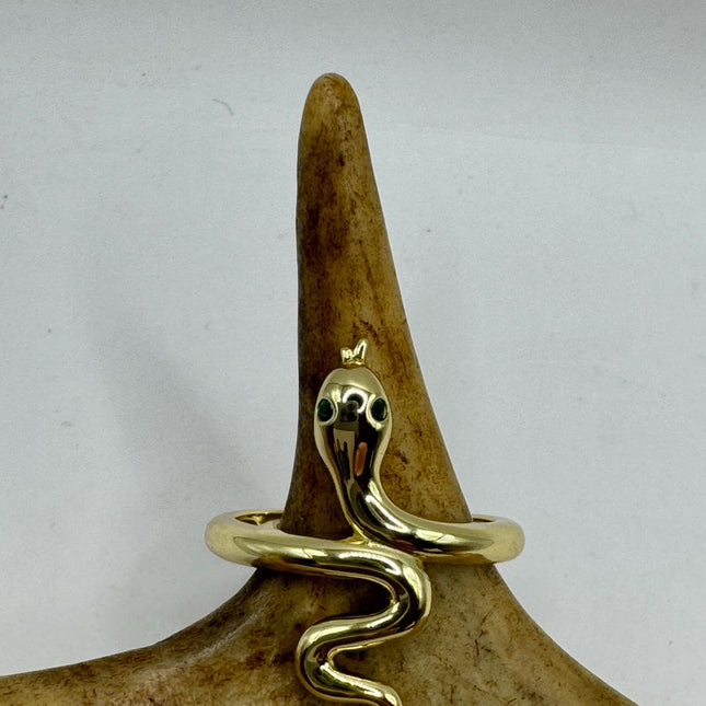 Vintage Tiny Gold Snake Ring | Golden 925 Sterling Silver Wedding Band Serpent Ring - Unique Gift Statement Cocktail Ring