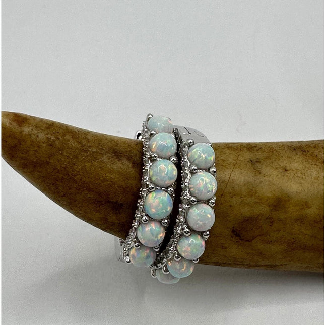 Vintage Gold Earrings | Tiny White Fire Opal Gemstone Dainty Hoop Huggie Earrings