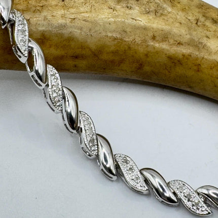 Vintage Silver Tennis Bracelet | Baguette Cut Cubic Zirconia Crystal Diamond | 925 Sterling Silver Stackable Everyday Prom Jewelry