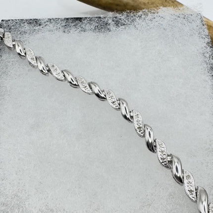 Vintage Silver Tennis Bracelet | Baguette Cut Cubic Zirconia Crystal Diamond | 925 Sterling Silver Stackable Everyday Prom Jewelry